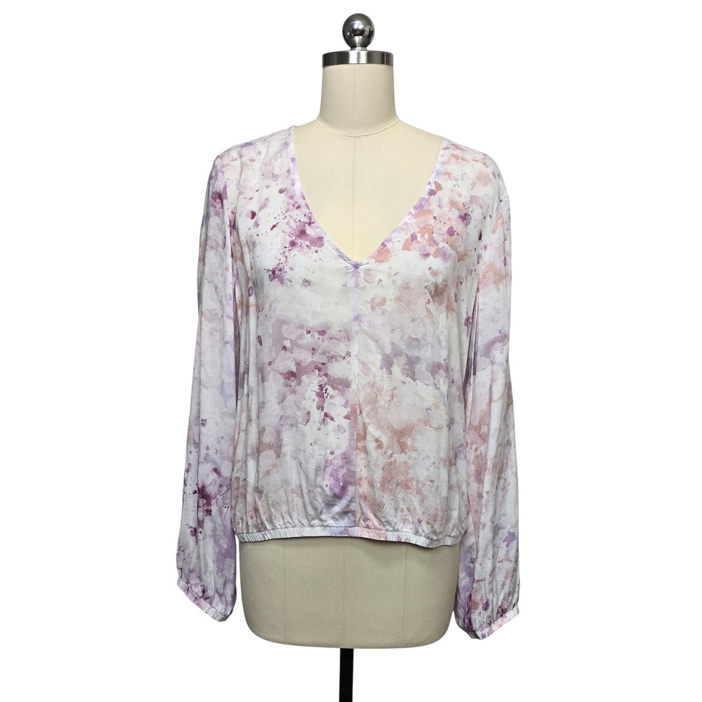 NWT Cloth & Stone Splatter‎ Print V Neck Top Women Size XL Sunrise Splatter